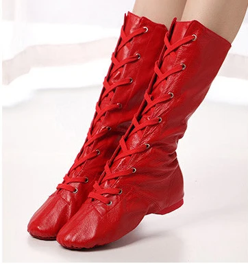 Новинка года; высокие женские сапоги из натуральной кожи для спортивных танцев; обувь для джазовых танцев; обувь для сцены; большие размеры 31-45 - Цвет: Red