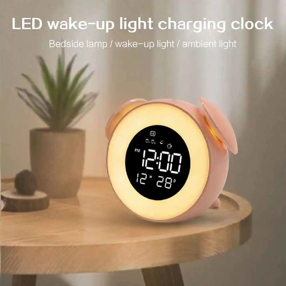 

LED digital clock alarm clock bedside table clock desk electronic clock atmosphere lamp sunrise sunset light mirror music clock