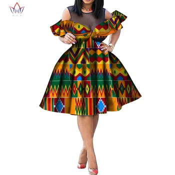

New Women Clothing African Dresses For Women Print O-neck Dresses Vestidos Bazin Riche African Ankara Party Short Dresses WY5502