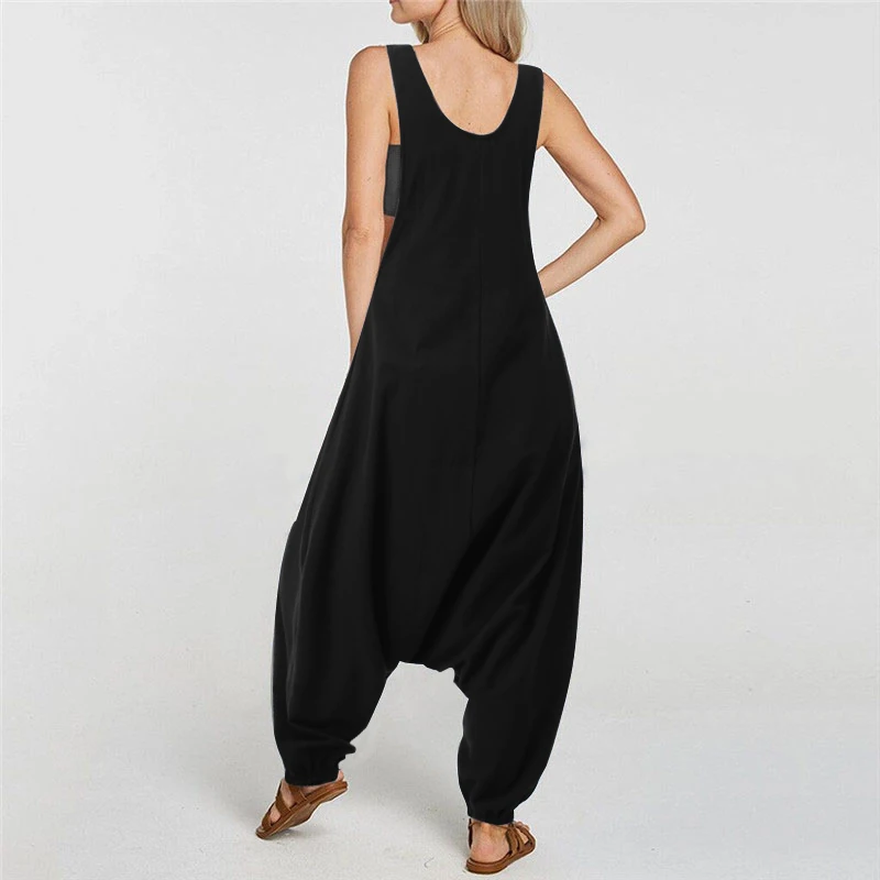 VONDA Retro Solid Color Rompers Womens Jumpsuits Sexy Backless Overalls Playsuit Plus Size Pantalon Palazzo Femme Playsuits