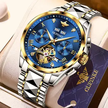 

Automatic Watch For Men Top Luxury Brand Certification Waterproof Mechanical Watch Tungsten Steel Gold Starry Sky Hollow Dial