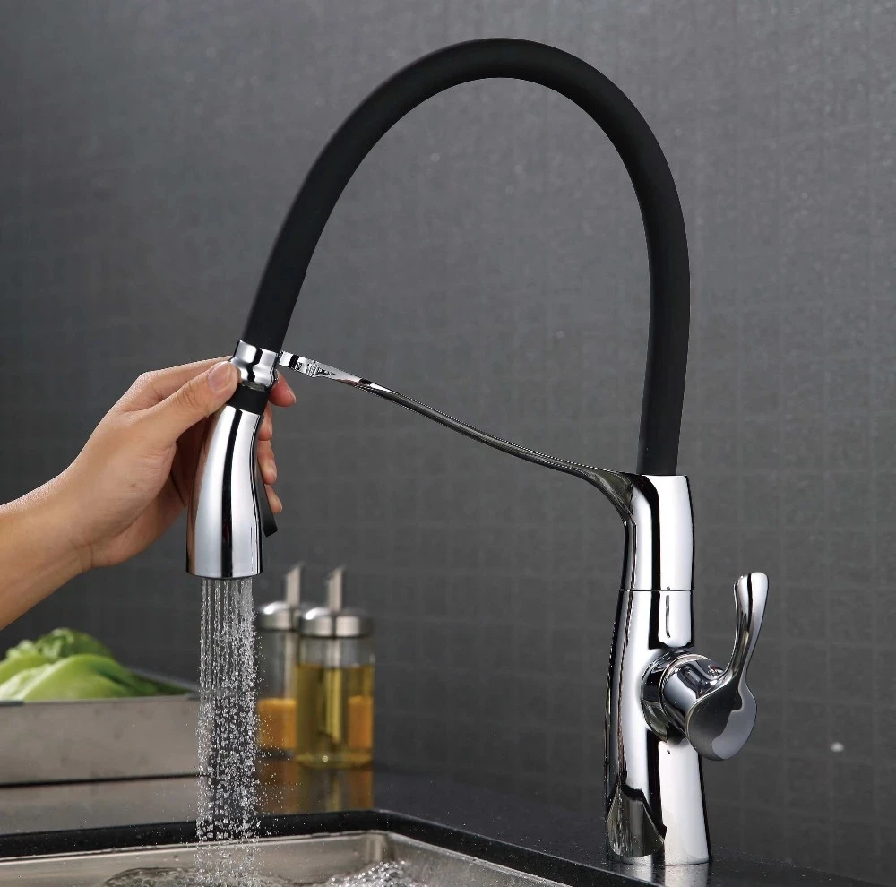 Wonderful Flexible Single Handle Brass Pull Out Kitchen Faucet Deck Mounted 360°degree rotate Hot and cold water mixer Faucet