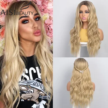 

AISI BEAUTY Ombre Light Brown Blonde Synthetic Wig Wavey MiddlePart Heat Resistant Fiber For Black Women Cosplay Long Wig