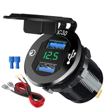 Quick Charge 3.0 Dual USB Charger Socket Power Outlet Adapter Fast Charge with LED Voltmeter for Car Marine RV RZR Boat ATV Bus