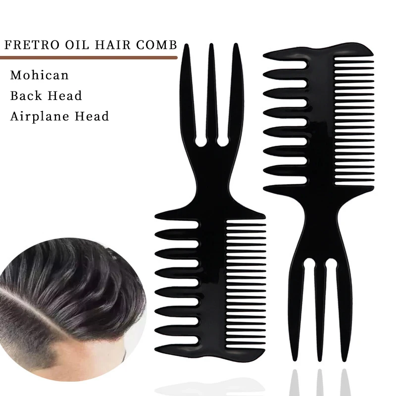 

Retro Oil Head Brush Double-sided Wide Tooth Fork Comb Barbershop Fishbone Hair Brush Special Styling Tool for Barbers