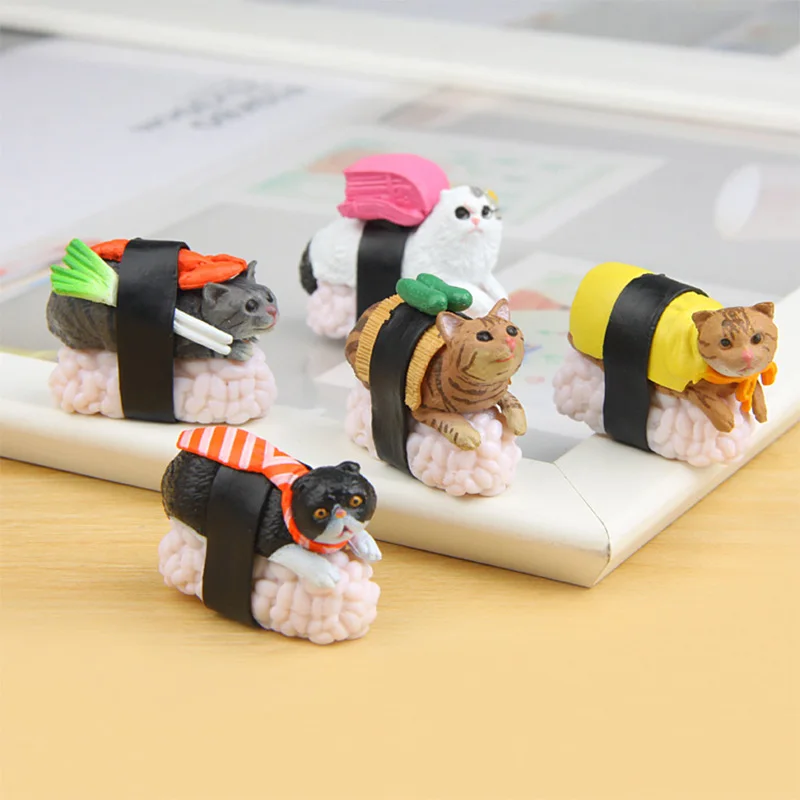 

5PCS/Set Delicious Food Japanese Sushi Cat Figures Toys DIY Micro Landscape Decoration Doll Kitten Model Children Christmas Gift