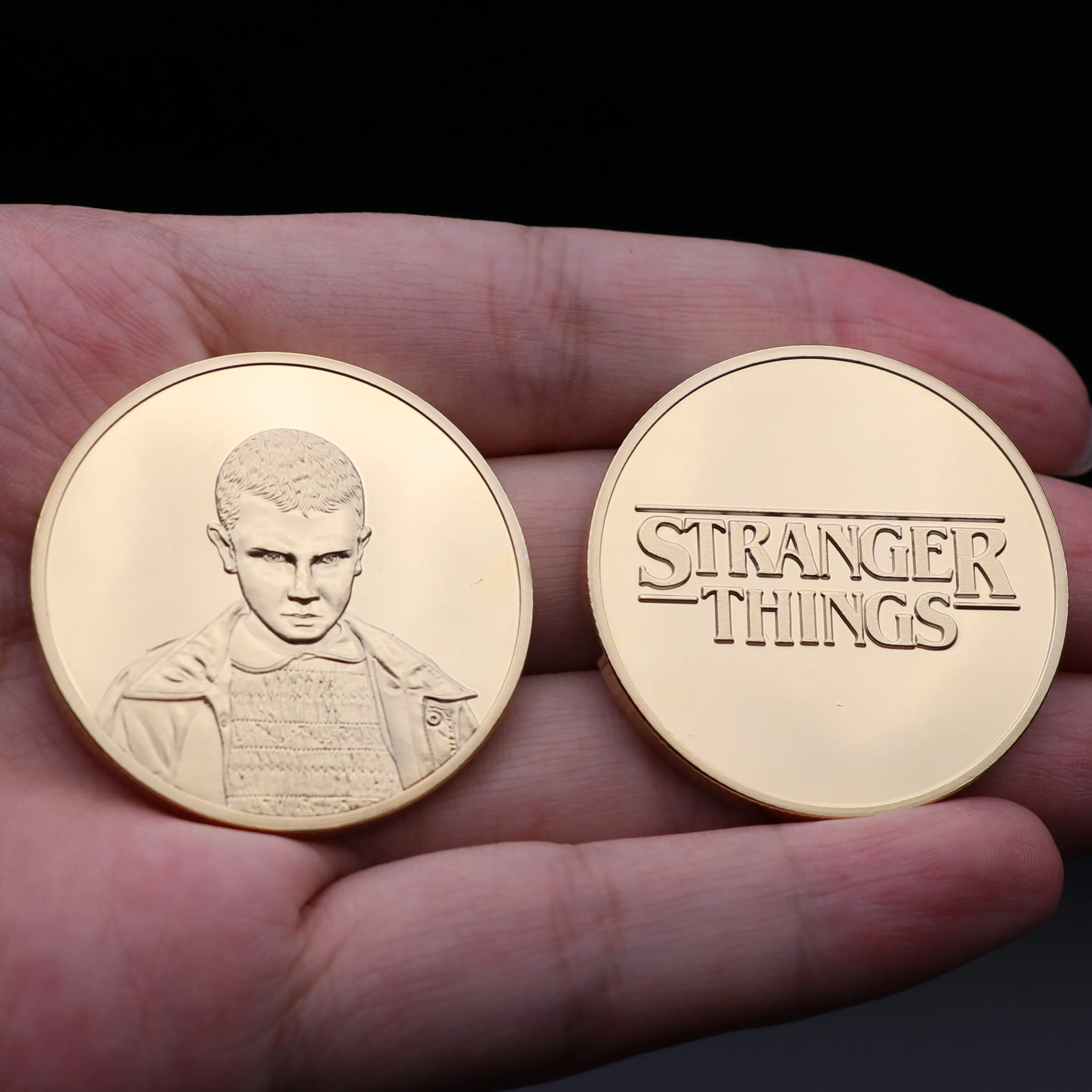

Hot New Movie Stranger Things Eleven Collect Coin Dustin Golden Cosplay Badge Christmas Fans Fancy Gift Metal Decision Coin
