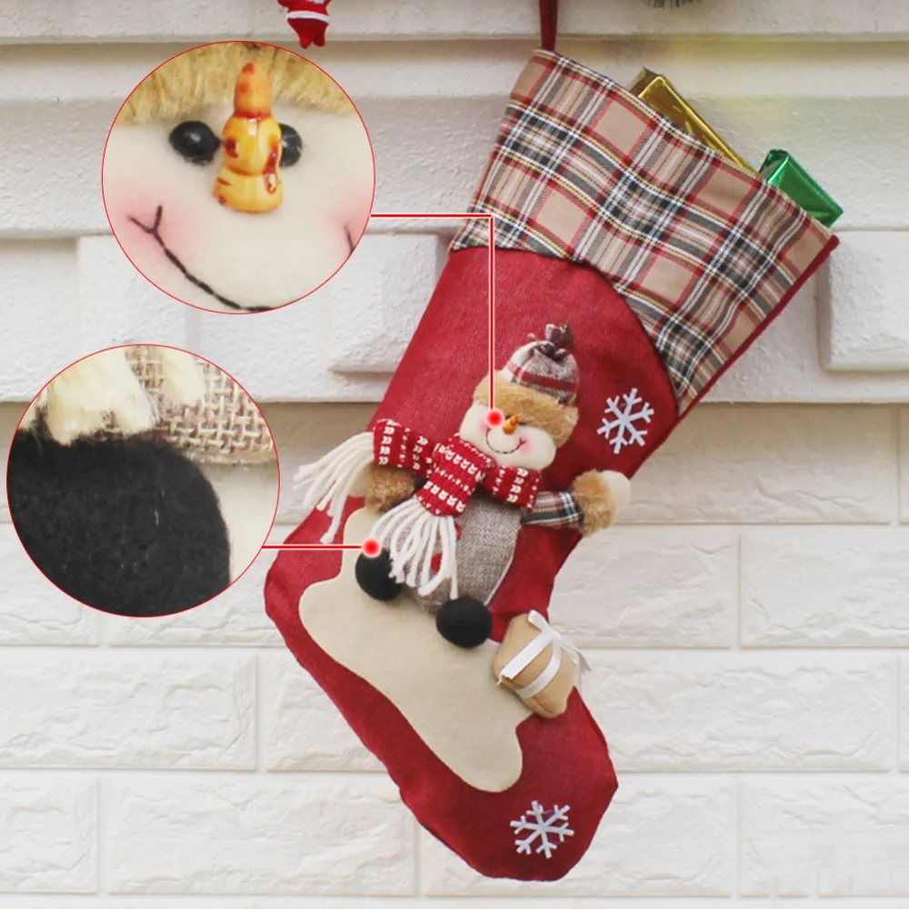 Рождественские носки, Классические носки, Рождественское украшение для дома, мягкие Рождественские Елочные подвесные игрушки, Подарочный пакет для конфет