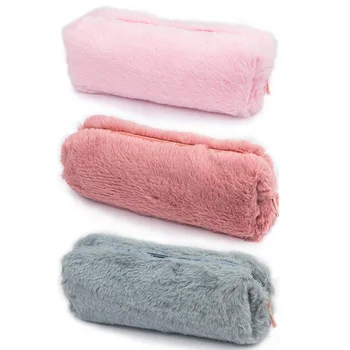 

3 Pack Pencil Case, Pen Pouch Girl Cute Plush Fuzzy Pencil Case Makeup Pouch School Stationery (Pink, Gray, Red)