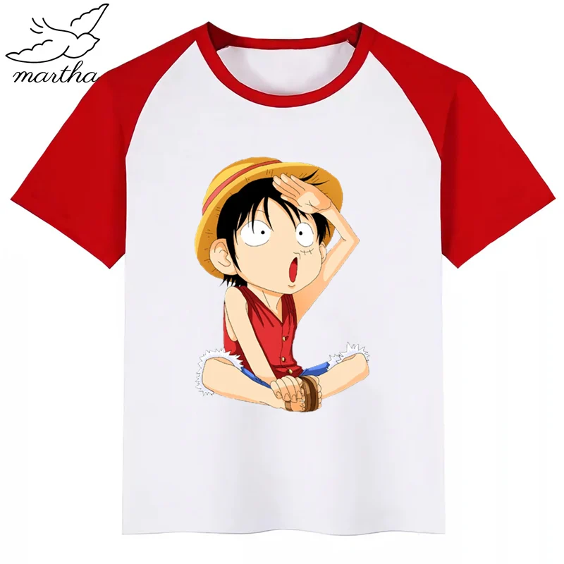 Luffy/футболка для мальчиков; детская одежда с короткими рукавами и принтом для мальчиков; детский белый топ; топы для мальчиков; Детские футболки; Новая летняя футболка - Цвет: RedA