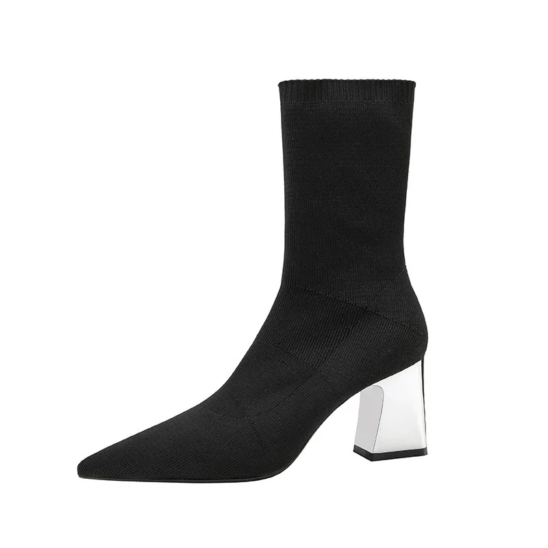 black pointed sock booties