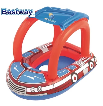 

P Genuine 34093 Bestway Inflatable Float Swim Ring Fire-Truck-Shape Baby Seat UV Bigger Than 50