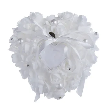 

Heart Design Rose Flower Lovely Ring Pillow Rhinestone Ribbons Decor Bridal Wedding Ceremony Pocket Ring Pillow Cushion Bearer