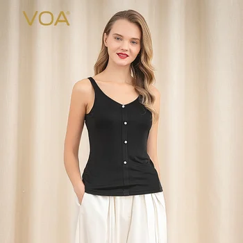 

VOA Black 33mm Blockbuster Double-Sided Knitted Silk Sweetheart Neckline Backless Beaded Super-Elastic nuo ruan Yoga Vest B9103