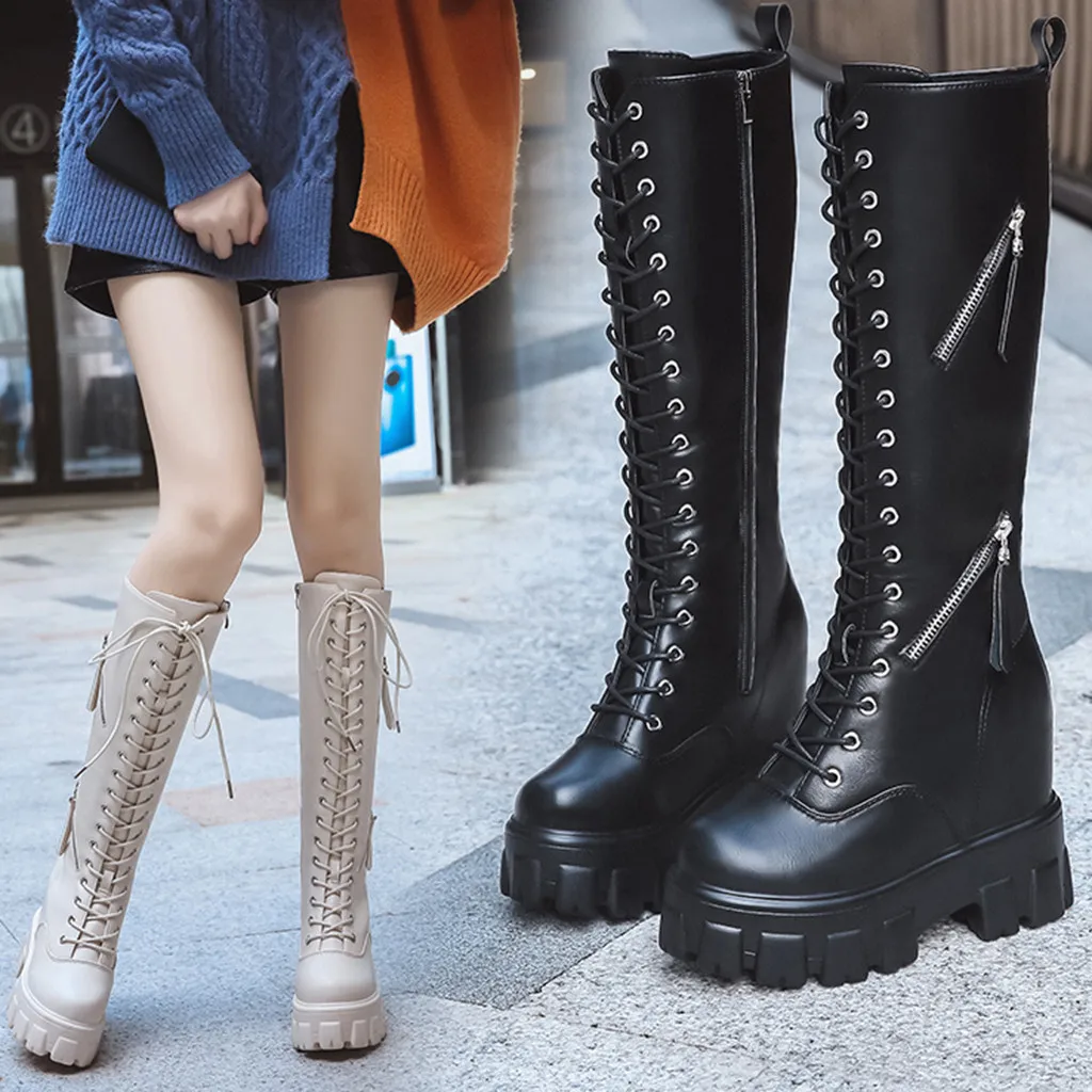 knee high black combat boots