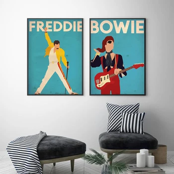 

Freddie Mercury Vintage Canvas Painting Posters And Prints David Bowie Singer Picture On The Wall Abstract Decorative Home Decor