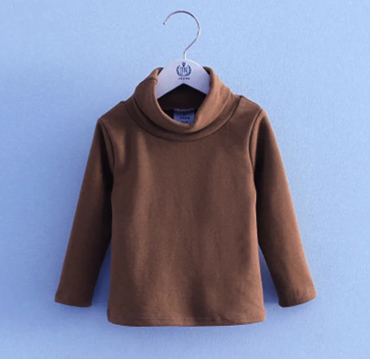 Осенне-зимний детский свитер с высоким воротником; 10 однотонных цветов; свитер для девочек; пуловер для мальчиков; Базовая рубашка для детей 2-10 лет - Цвет: coffee