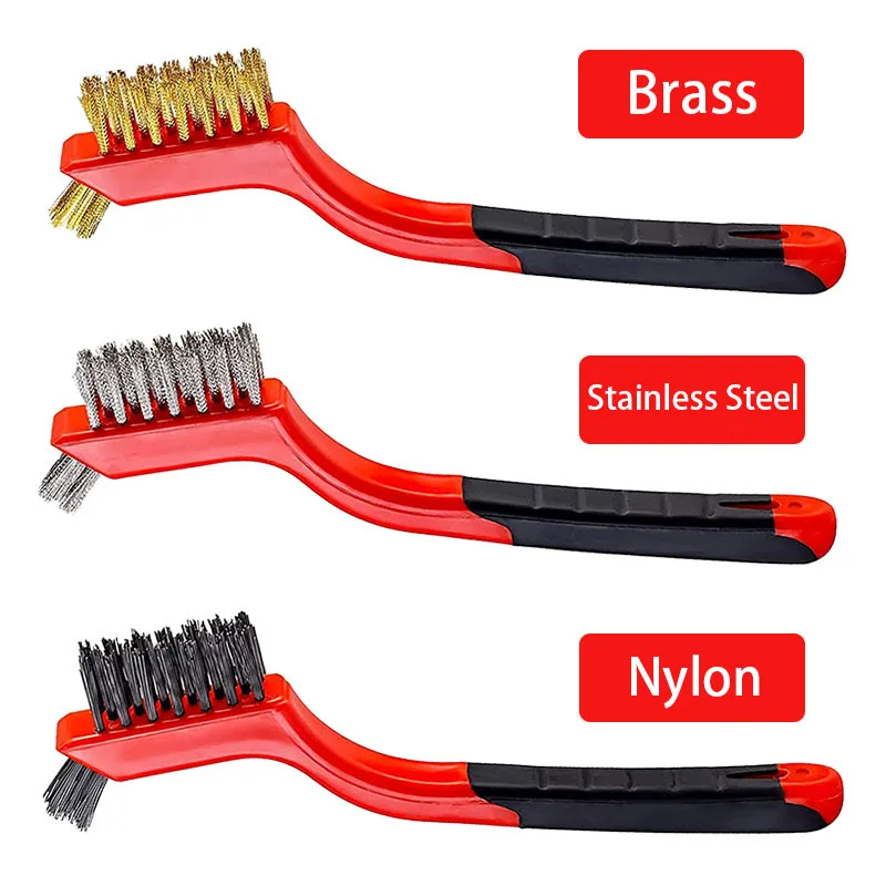 best paint brush  3pcs Wire Brush Set-Nylon/Brass/Stainless Steel Bristles Double Head Tools To Door Window Gap Metals Rust with Deep Cleaning art paint brushes Paint Tools