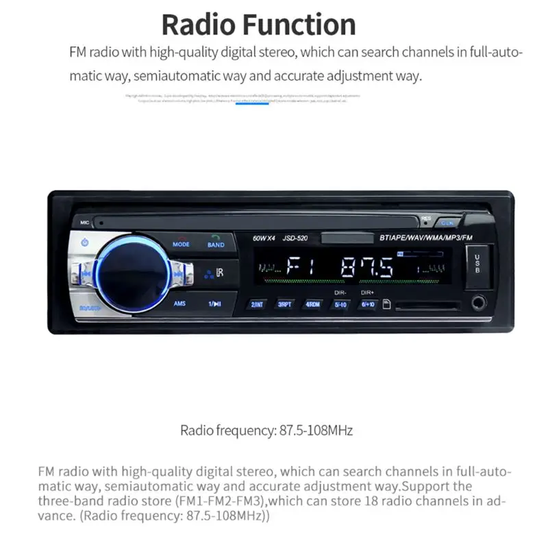 12 в 1 Din JSD-520 автомобиль радио USB TF MP3 WMA плеер с радиоприемник автомобиля G6KC