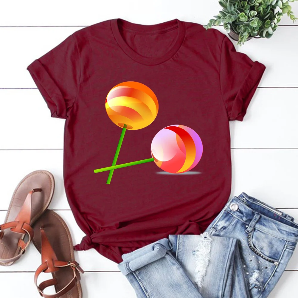 Женские летние футболки Lollipop с коротким рукавом модные женские принтом топ