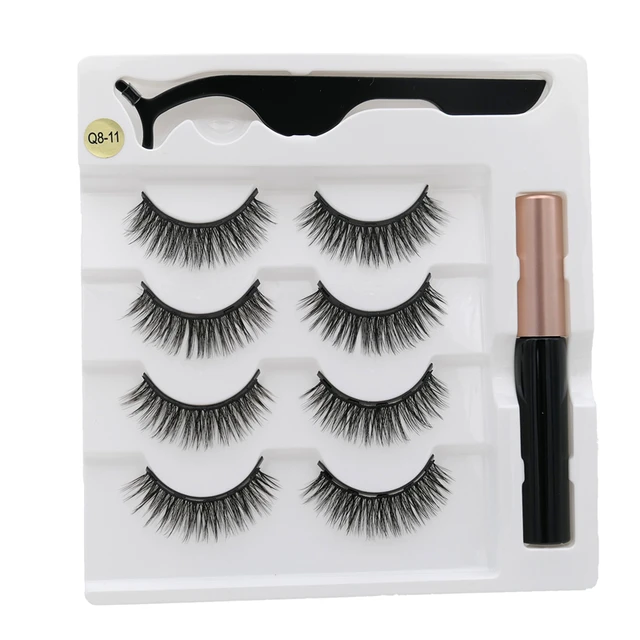 4 pairs of magnetic eyelashes natural soft magnet eyelashes natural magnetic eyeliner makeup mink eyelashes set tool Q8-11