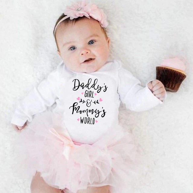 パパのガールママの世界女の赤ちゃん服白コットン新生児ボディスーツかわいい長袖ベビーボディスーツベビーワンピースロンパース少女のカバーオール ボディスーツ Aliexpress