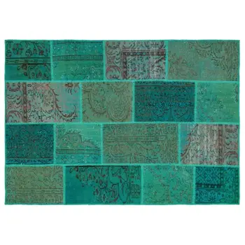 

Handmade Green Vintage Overdyed Patchwork Area Rug 162x230 Cm-5'4''X7'7''