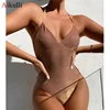 2022 Shiny One Piece Swimsuit Women Swimwear Sexy V Neck High Cut Swimming Suit Female Monokini Bodysuit Beach Bathing Suit Swim ► Photo 1/6