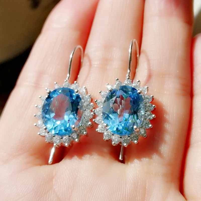 Серьги подвески с натуральным голубым топазом F99111|drop earrings|silver earrings for mensilver jewelry |