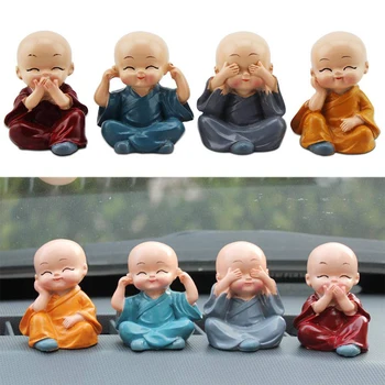 

4pcs/set Car Ornaments Cute Monk Small Resin Statue Sage Kung Fu Buddha Creative Craft Tradition Ornament for Car Display