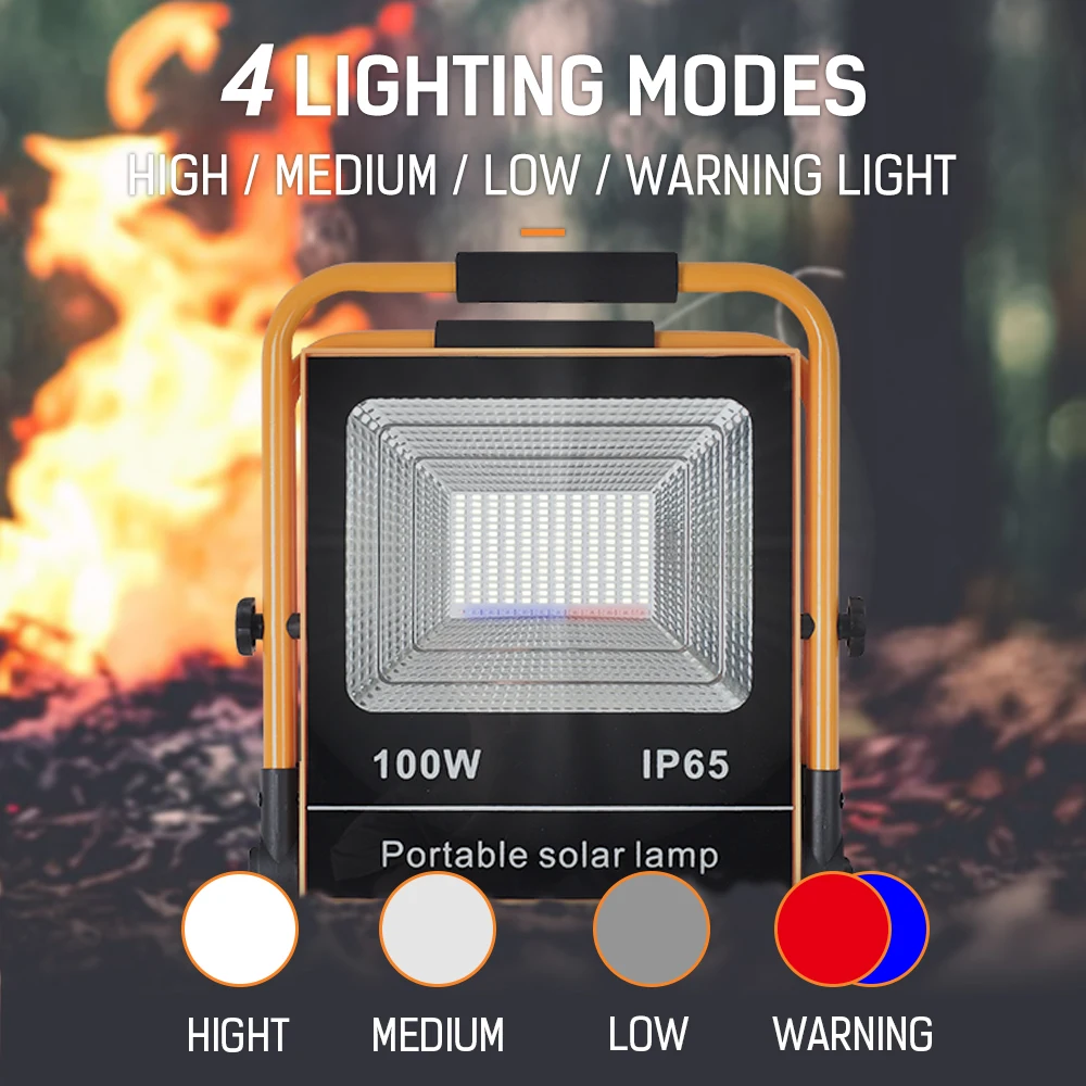 Солнечный Перезаряжаемые Светодиодный прожектор светильник 50 W/100 W Портативный блок управления уличным фонарем на солнечной Водонепроницаемый открытый солнечный светильник Предупреждение светодиодный внешний аккумулятор