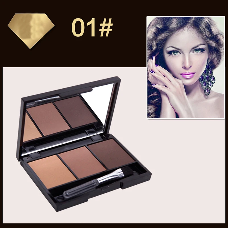 3 Color Eyebrow Powder Palette Eye Brow Enhancer Waterproof Makeup Eye Shadow With Brush Mirror Long Lasting Makeup Tools - Цвет: Армейский зеленый