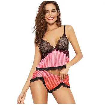 

2020 New Sexy Lace Satin Sleepwear Lingerie Tops Pajama Set Bras Women Brief Sets Temptation Babydoll Underwear Nightdress L0403