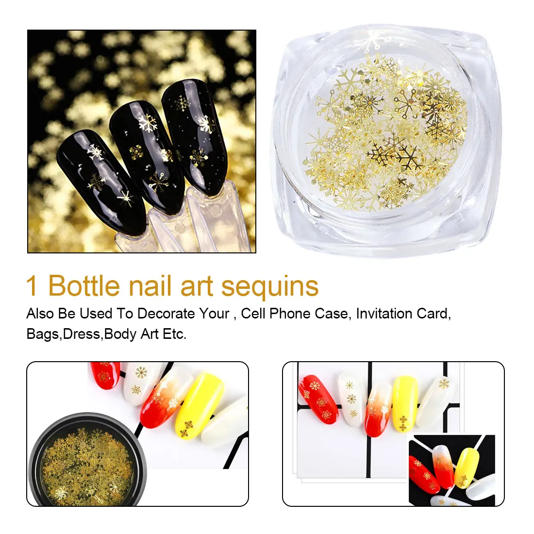 

1 pcs Mixed Design Decorations for Nail Arts Nail Accessories Hollow Out Gold Nail Glitter Sequins Snow Flakes