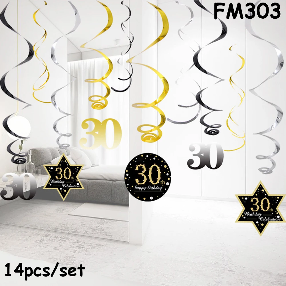 FM303 18th 21th 30th 40th 50th 60th лет спиральный орнамент Юбилей висит завитки из фольги для День рождения украшения поставки - Цвет: FM303