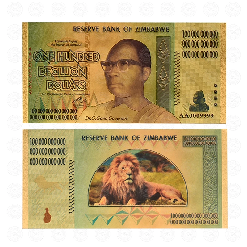 Оптовая продажа 100 трлн/Quintillion долларов банкноты из Zimbabwe вийского золота 24 К