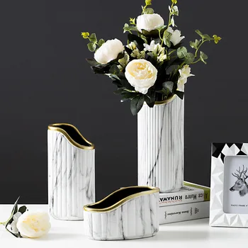 

Creative Home Crafts Nordic Style Marbled Handmade Ceramic Vase Desktop Ornaments Modern Home Living Soft Decoration Accessories