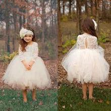 Новое платье для маленьких девочек Детские платья для выпускного вечера кружевное бальное платье с длинными рукавами и открытой спиной платье для первого дня рождения с длинными рукавами