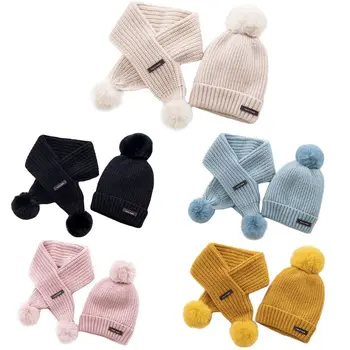 

New Children Cross Scarf Hat Suit Autumn Winter Kids Baby Wool Warm Cap Scarves
