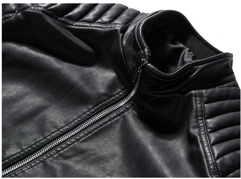 Кожаная куртка Для мужчин Повседневное Slim Fit Мото-куртки Мужская Мода в уличном стиле с воротником-стойкой из искусственной кожи кожаные пальто Chaqueta Hombre