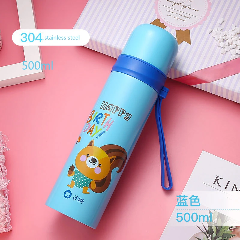 E blue 500ml Мультяшный термос бутылка 500 мл 304 из нержавеющей стали с двойными стенками Вакуумный термос с изоляцией термос Спортивная школьная Термочашка для путешествий - Цвет: E blue 500ml