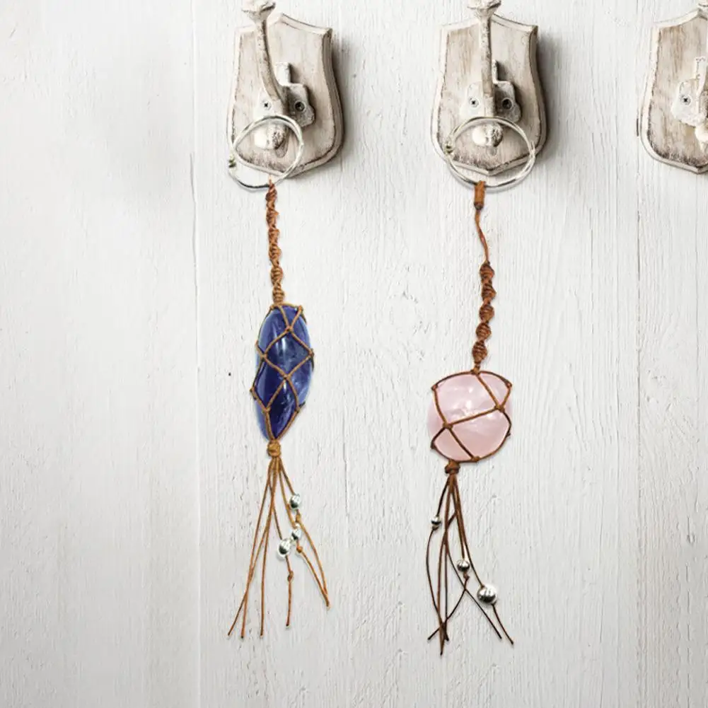Natural Crystal Stone Keychain Car Pendant With Hand-woven Braided Rope For Car Living Room Bedroom Office Stone Craft