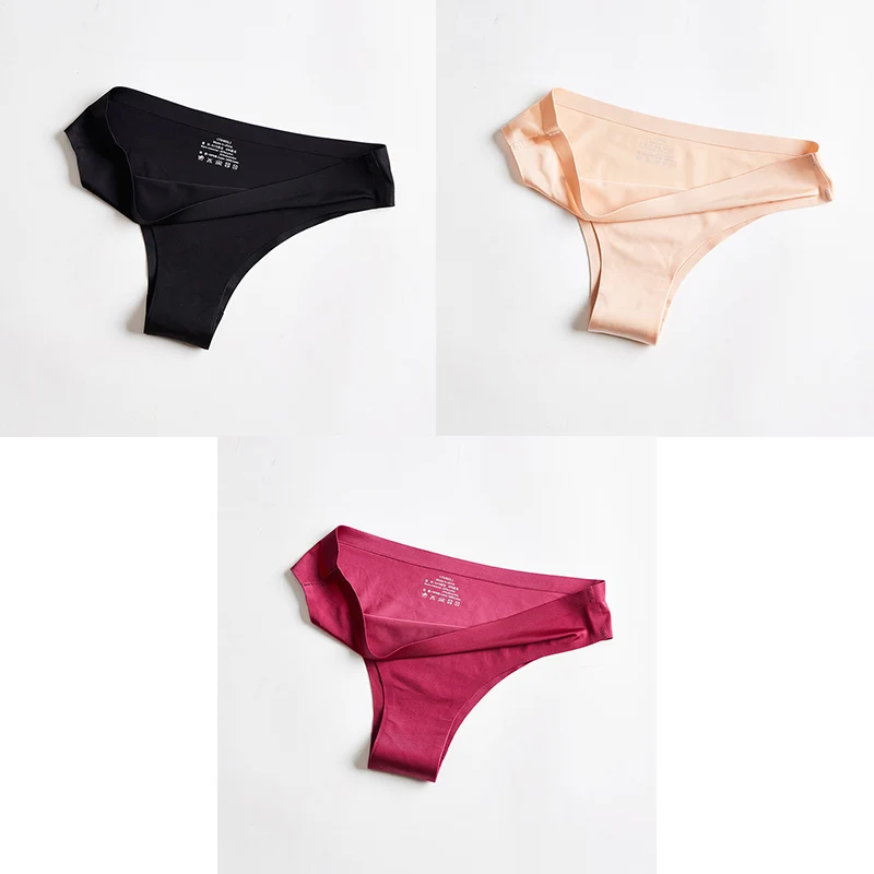 black nude red Женское нижнее белье, трусики-стринги, сексуальные трусы, бесшовное нижнее белье для женщин, ледяной шелк, спортивные трусы для женщин, трусики с t-образной спинкой, 3 предмета, Aofeiqike - Цвет: black nude red