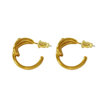 

2020 European and American Normcore Style Multi-Layer Curved Circular Plated Ear Stud Earrings for Women