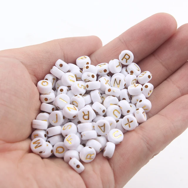 Mixed Letter Acrylic Beads Round Flat Alphabet Digital Cube Loose Spacer Beads For Jewelry Making Handmade Diy Bracelet Necklace Gold Letter