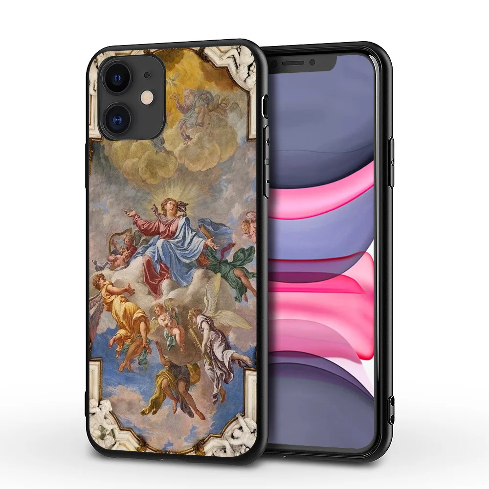 2021 Angel Baby Oil Painting Retro Art Soft Case for iPhone 13 12 11 Pro Max XR XS Max 7 8 Plus X Protective Phone Back Cover 11 phone case