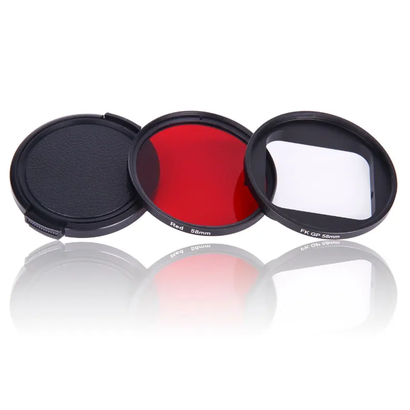 58mm UV CPL FLD 고프로 히어로 5 6 방수 하우징 케이스 필터, 레드 옐로우 퍼플 오렌지 컬러 필터 + 렌즈 캡 + 어댑터 링