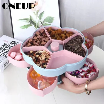 

ONEUP Creative Double-layer Rotary Storage Box Nuts Snack Tray Rotating Flower Food Gift Box For Party Wedding Organizer