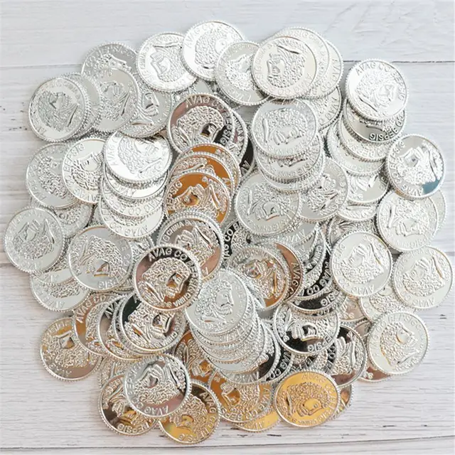 Pirate Gold Coins Plastic Set of 100,Play Gold Treasure Coins for Play Favor Party Supplies, Pirate Party, Treasure Hunt 4