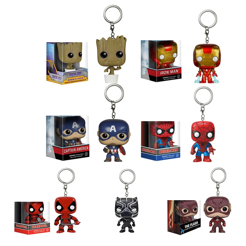 FUNKO Los vengadores de Marvel-Llavero de bolsillo de Capitán América, Spiderman, Deadpool, IRON Man, figuras de acción de vinilo, juguetes para niños, regalo